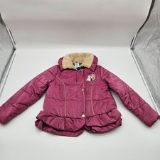Disney Girls Frozen Puffer Jacket Size 11/12 With Ruffled Hem  Faux Fur Collar