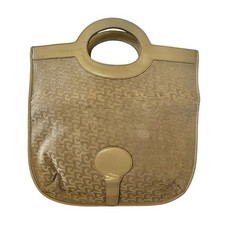 Pierre Cardin Vintage Jacquard Logo Beige Leather Foldover Tote Evening Bag RARE