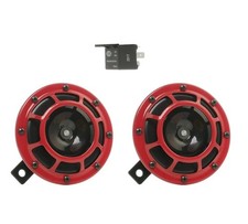 Red 12V High/Low Frequency Super Tone Horn Set - Hella Stark Sound 109.23.37