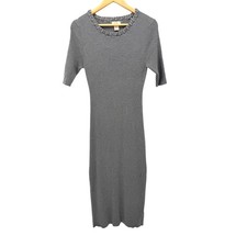 Camila Coelho Gray Ribbed Knit Midi Dress Short Sleeve Bodycon Stretch L
