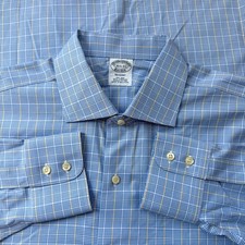 Brooks Brothers Men's 16.5 33 Blue Yellow Plaid Regent Cotton Non Iron Shirt