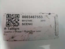 RENAULT SCENIC Tail Light Rear Lamp O/S 2009-2013 5 Door MPV RH  