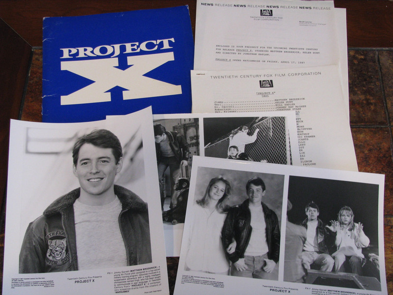 Project X Presskit 1987 Matthew Broderick, Helen Hunt-with Photos & Press Info