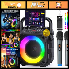 Portable Karaoke Machine with Bluetooth Speaker, 2 Wireless Mics, LED Lights, PA