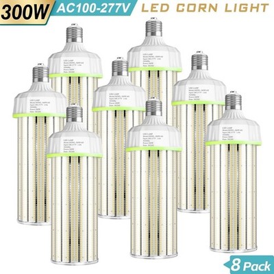 8Pcs 300W LED Corn Light Bulb Replace 1500W MH/HPS Warehouse High Bay Lamp 5000K