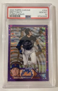PSA 10 2023 Topps Chrome - Purple Sonar Refractor #204 Brett Baty /275 (RC)