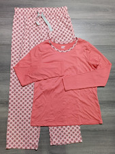 Lands' End Pajama Set 2 Piece Adult Womens Small Coral Floral Knit