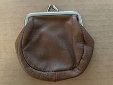 Vintage LEATHER Change Coin Purse KISSLOCK Brown 2