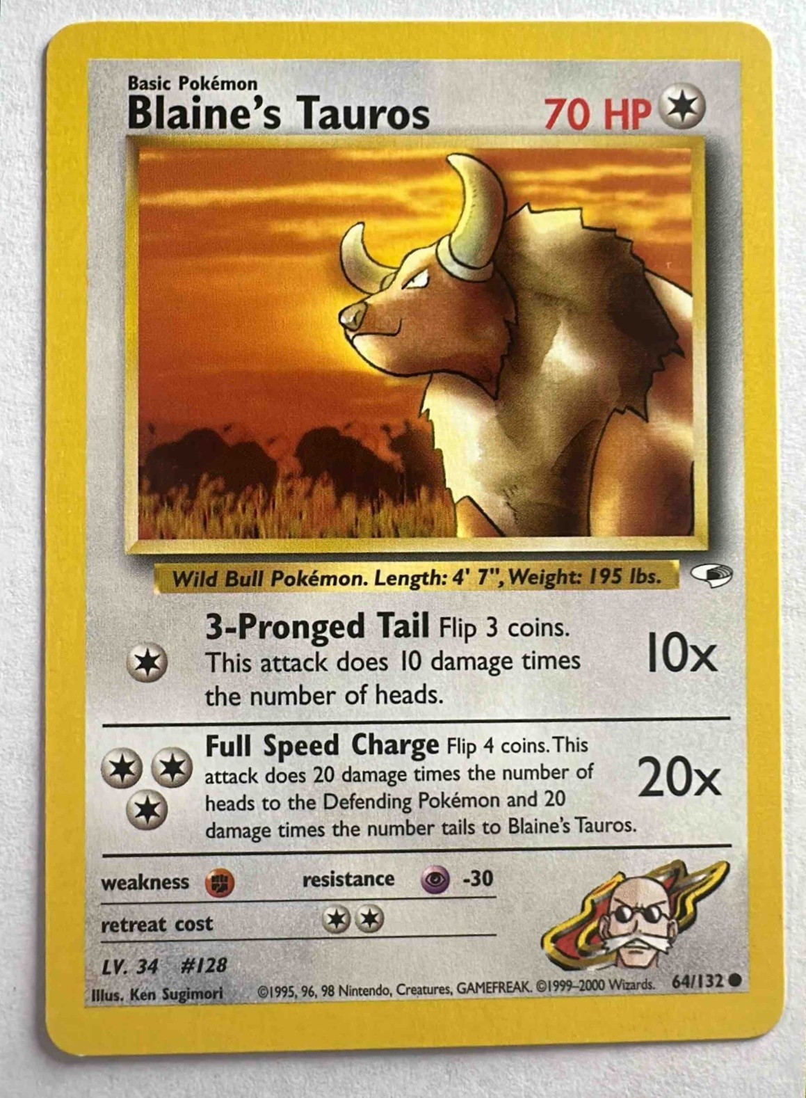 2000 Pokemon Gym Heroes Blaine's Tauros #64/132
