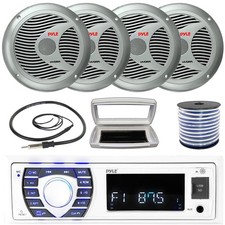 Pyle 1-DIN Bluetooth Marine MP3 Stereo W/White Cover, 4x 6.5'' 150W Max Speakers