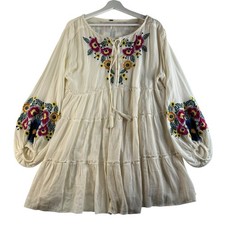 Free People XS Spell on You Dress Floral Embroidered Oversized Boho Festival