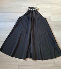 Shein Black Sequinned Pleated Flared Dress High Neck Occasion Party Evening UK16