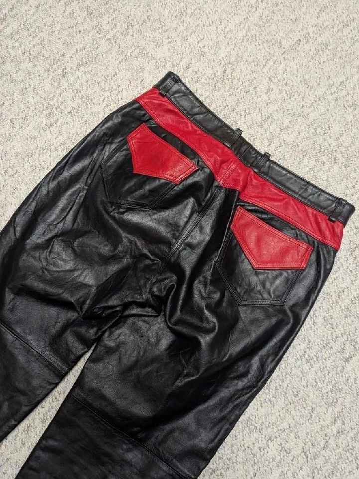 Pantalones de cuero personalizados BANDITOS de colección de los años 90 36x32 moto club MC motociclista llama Foto 3 de 4