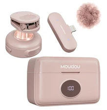 Wireless Lavalier Microphone System Mini Mic For iPhone Android Or PC Pink New