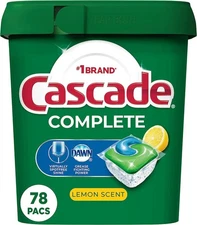 Cascade Dishwasher Detergent Pods Lemon Scent Complete ActionPacs 78 Count