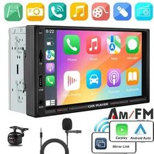 7" Double 2Din Car Stereo Apple Carplay Android Auto Radio Touch Screen + Camera