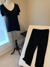 secret treasures pajamas set small s rayon blend knit black dots pockets soft
