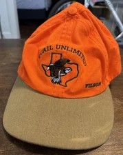 Vintage Filson Leather Strapback Hat Hunting Orange USA Quail Unlimited Texas