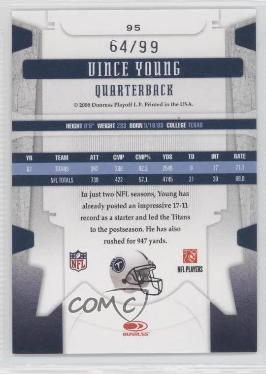 2008 Leaf Limited Spotlight Silver /99 Vince Young #95 - Image 2 of 2