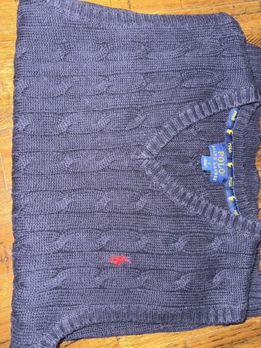 Boy's Polo Ralph Lauren Navy Blue Cable Knit Sweater Vest, Size 7 - Picture 3 of 4