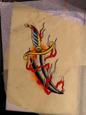 Vintage Traditional American Tattoo Shop Hand Drawn Colored Tattoo Flash Sheet