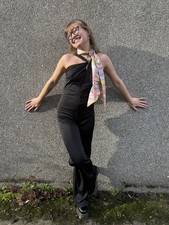 Vintage 1970s X Front Black Jumpsuit