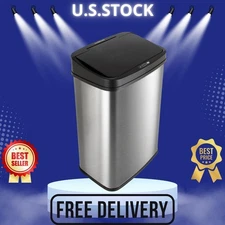 13 Gal Touchless Motion Sensor Trash Can, Stainless Steel, Black Trim