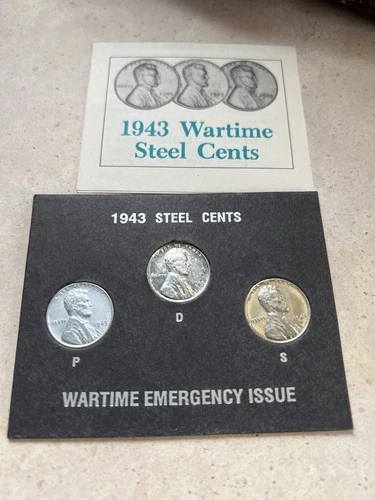 1943 Steel Pennies P, D, S Mint Marks Fine Coins WWII Era
