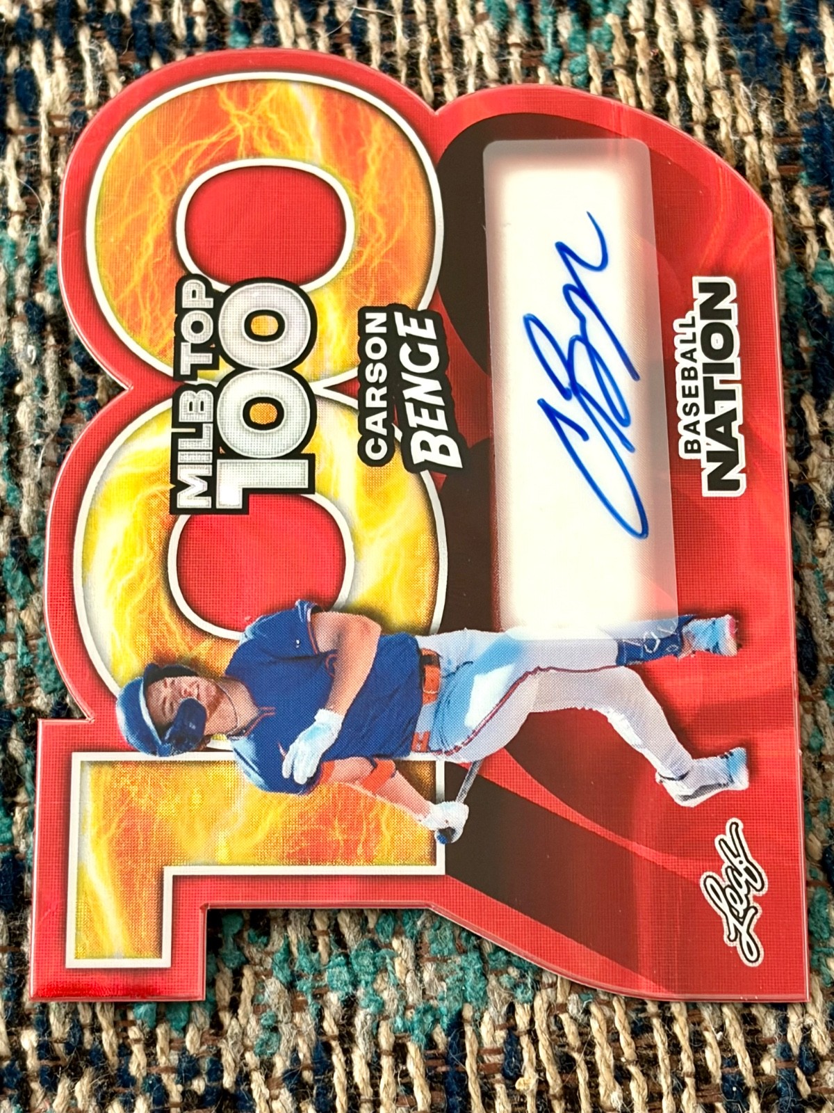 Superfractor Carson Benge Auto 2025-Leaf Baseball Nation 1/1 Top 100 Die Cut view 9