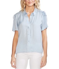 Vince Camuto Womens Drawstring Shoulder Button Down Blouse, medblue, XXS