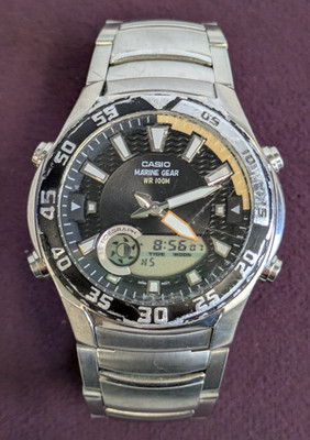 Casio Marine Gear AMW-710D Men's Watch Analog Digital Tide Graph Moon Phase 100M
