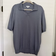 Reiss Men  s Duchie Polo Shirt Sweater 100 Merino Wool Size XXL Blue Gray