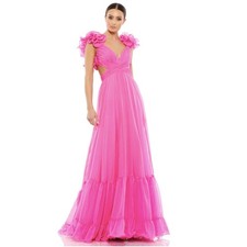 Mac Duggal 0 hot pink Ruffle Tiered Cut-out chiffon gown 