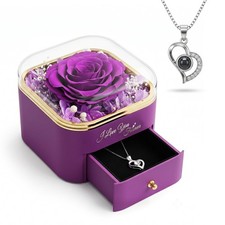 Birthday Gifts for Women Preserved Real Rose with Necklace Eternal purple