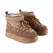 UGG Women  s Brown Faux Leather Faux Fur Lined Ankle Lace-Up Bootie US 8