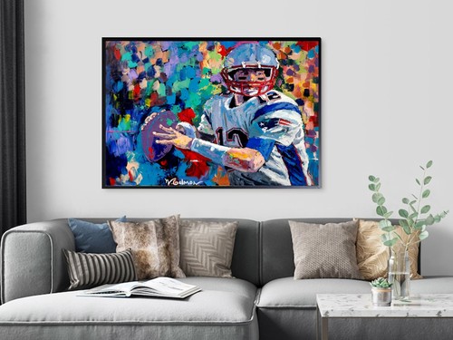 Sale Tom Brady Hand-Textured 24"H X 36"W Canvas Giclee Framed $995 Now $395 - Picture 3 of 15