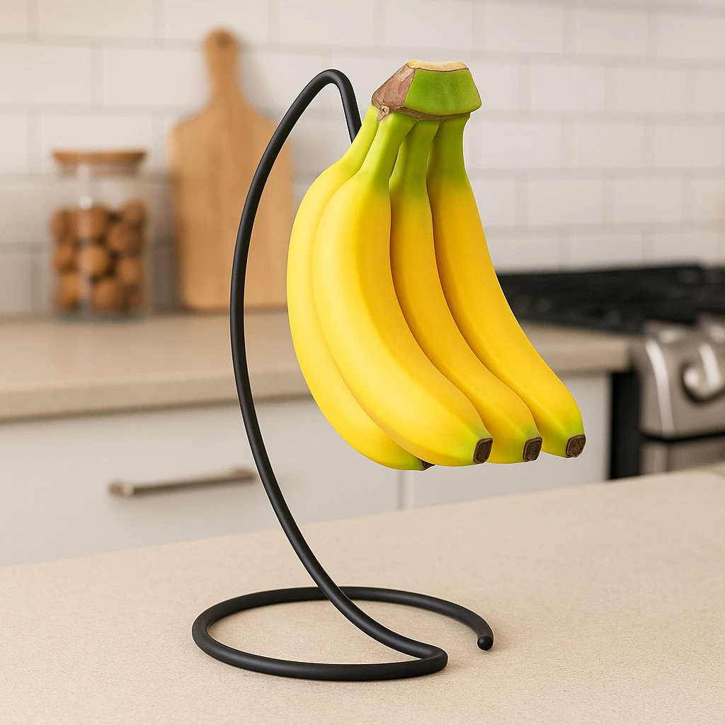 Gancio Per Banane Pieghevole Autoadesivo: Porta Banana Sotto Pensile (Nero, Supporta 6.8 Kg)