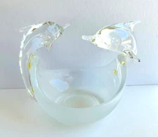 PartyLite Dolphin Jumping for Joy Votive Candle Holder Frosted Glass Vtg.