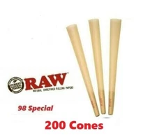 Authentic 200 Cones Raw 98mm size Unbleached pre rolled Cone with Filter tips