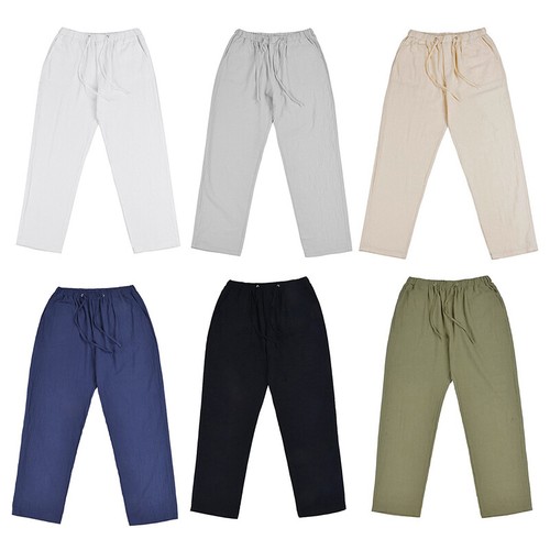 Pantalones informales de algodón de lino con cordón de otoño cintura pantalones largos sueltos - Imagen 5 de 91