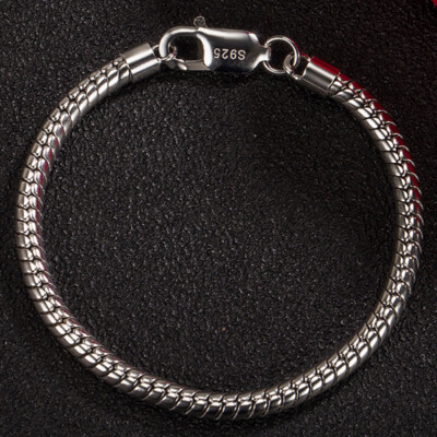Genuine 925 Sterling Silver Round Snake Chain Bracelet 4mm 6.7''-9'' for Men Boys