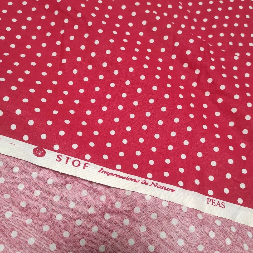 Stof fabric France 100% cotton Polka dot white red quilting fabric W 63" - Image 2 of 4