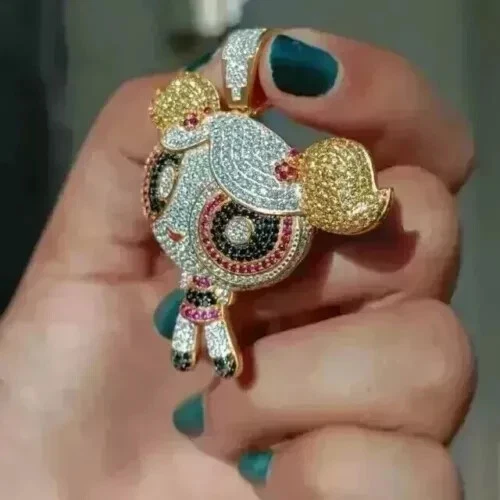 3.5Ct Round Cut Real Moissanite Custom Cartoon Pendant 14K White Gold Plated - Image 2 of 4