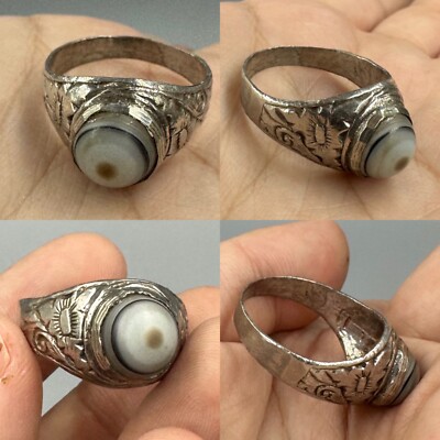 Bague Ancienne En Argent 925 Avec Agate Naturelle (cornaline) - Taille 10, Style Moyen-Orient, Occasion Bon état