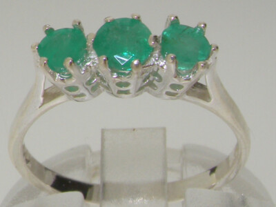 925 Sterlingsilber natürlicher Smaragd Damen Trilogie Ring - Größen 4 bis 12
