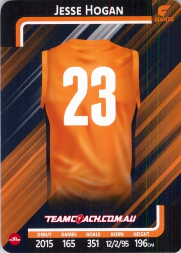 Tarjeta de entrenador del equipo de la AFL 2025 GWS Giants - Jesse Hogan - Imagen 2 de 3