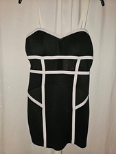 NWT XOXO Collection Little Black Pencil Dress W/Mesh + White Outline Size Medium