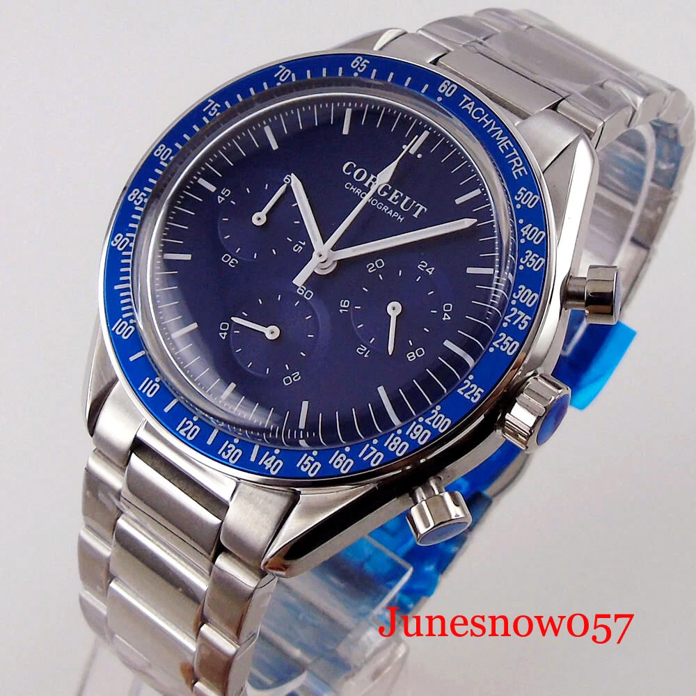 Japan VK Quartz Battery Blue Men Watch Chronograph 24 Hours Steel Bracelet  | eBay