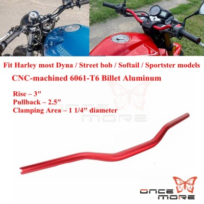 Red 1 1/4'' Clamping Tapered Moto Style handlebars 1  End For Harley 3'' Rise TBW