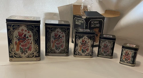 Vtg. Nesting Tins (5), Oriental,China, Asia~Tea Tins~Home Decoration.